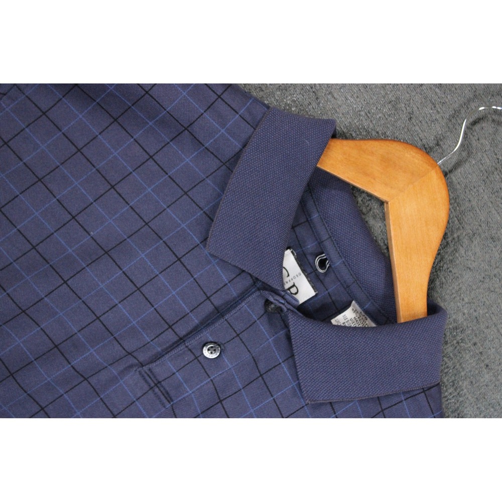 Geoffrey Beene Mens Large Navy Blue Grid Windowpane Short Sleeve Polo Shirt L